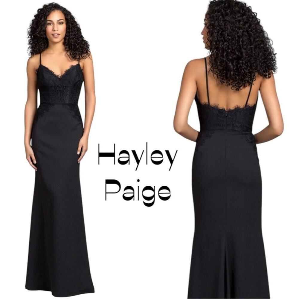 Hayley Paige Black Evening Maxi Dress Size 12 Occasion Party